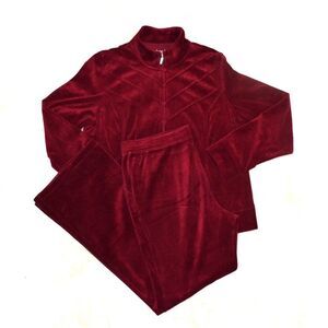 Charter Club Burgundy Velour Jacket & Pants Lounge Set Women’s M/L Cozy Soft